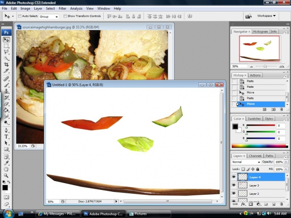 Creation of I love hamburgers: Step 1